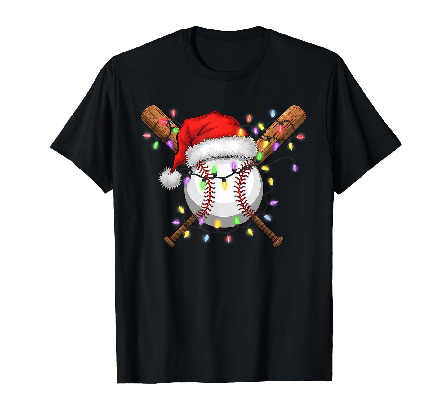 Christmas Baseball Player Santa Hat Sports Men Boys T-Shirt