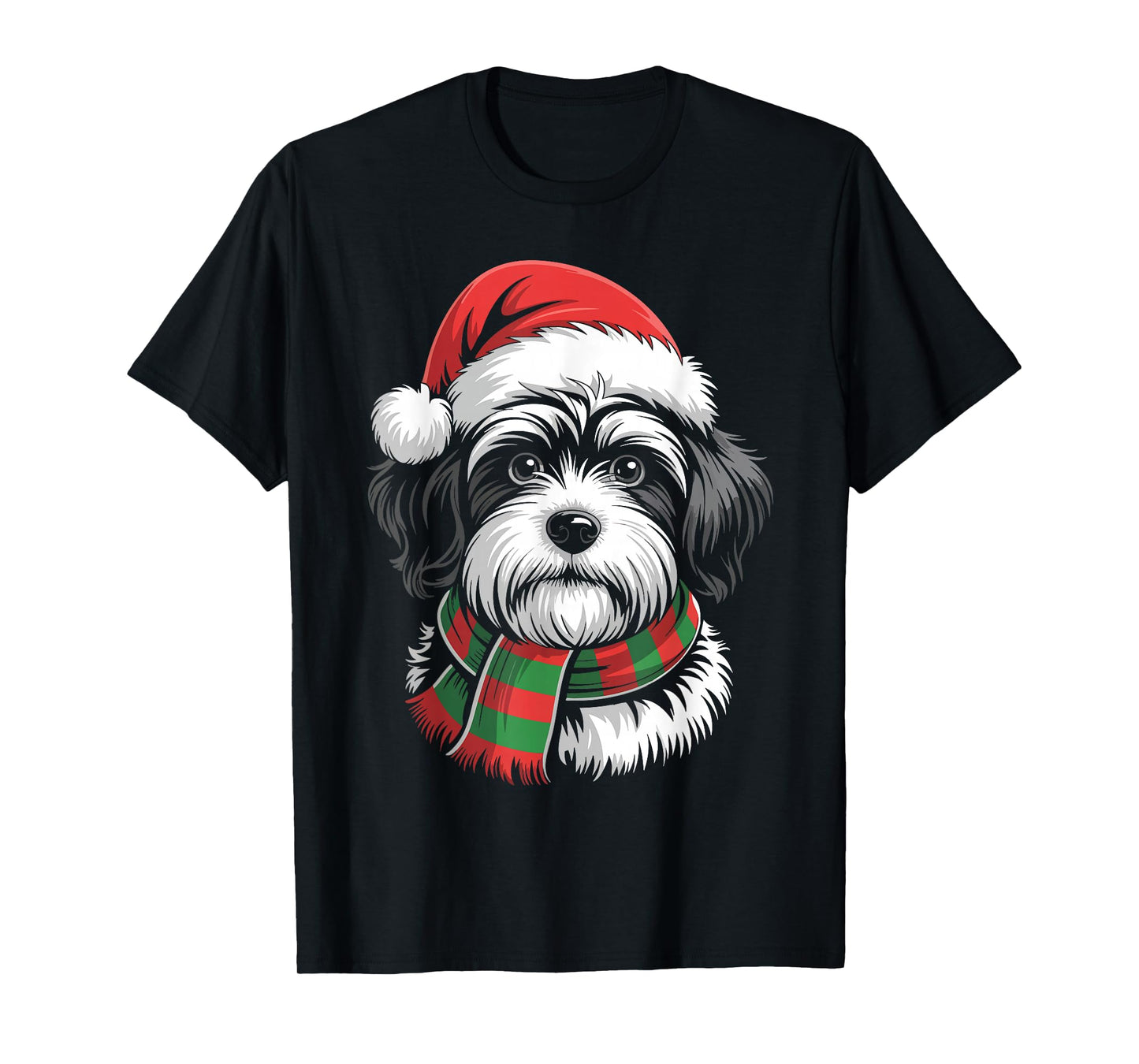 Havanese Dog Xmas Santa Hat Scarf Christmas Costume T-Shirt
