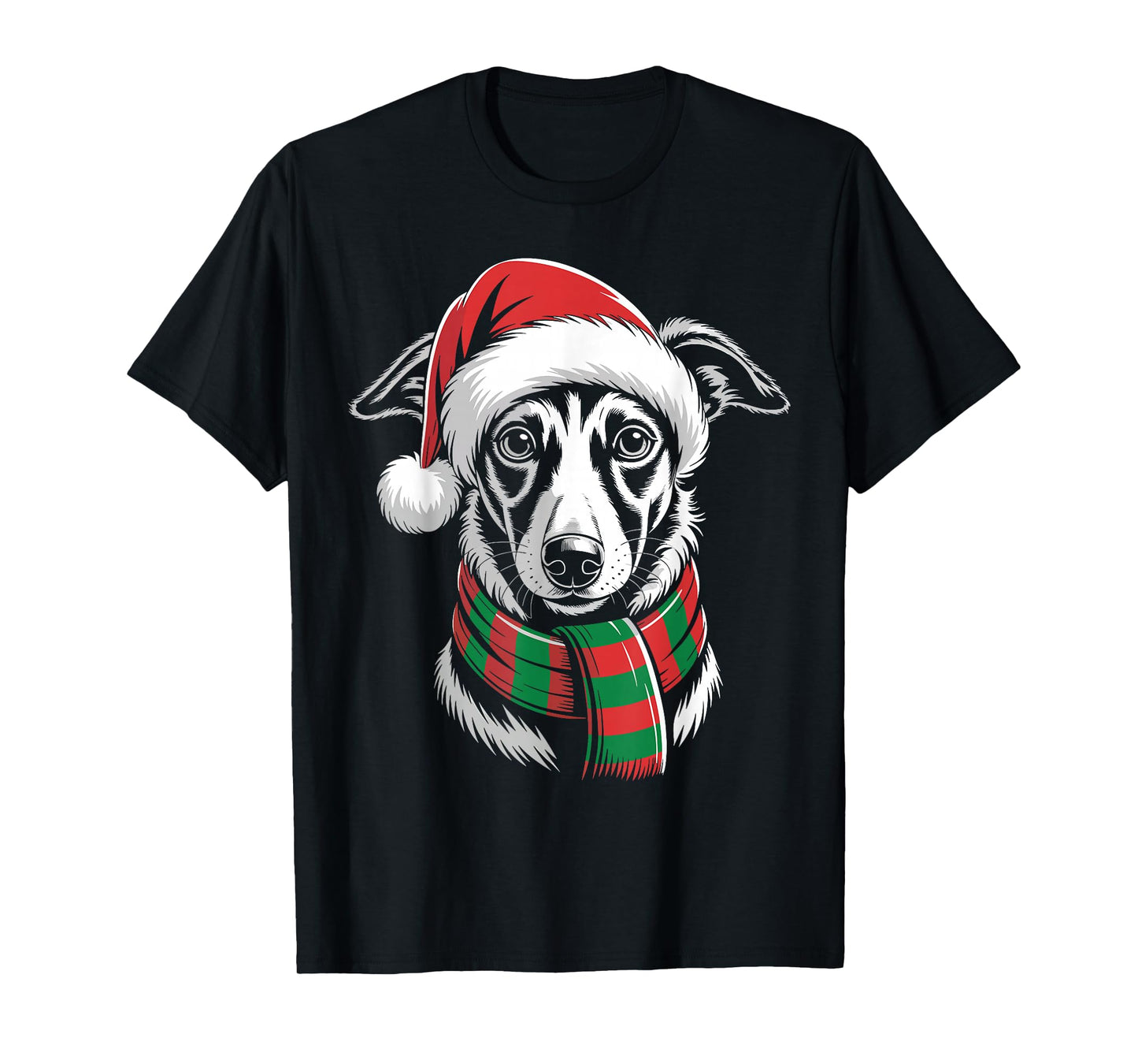 Whippet Dog Xmas Santa Hat Scarf Christmas Costume T-Shirt