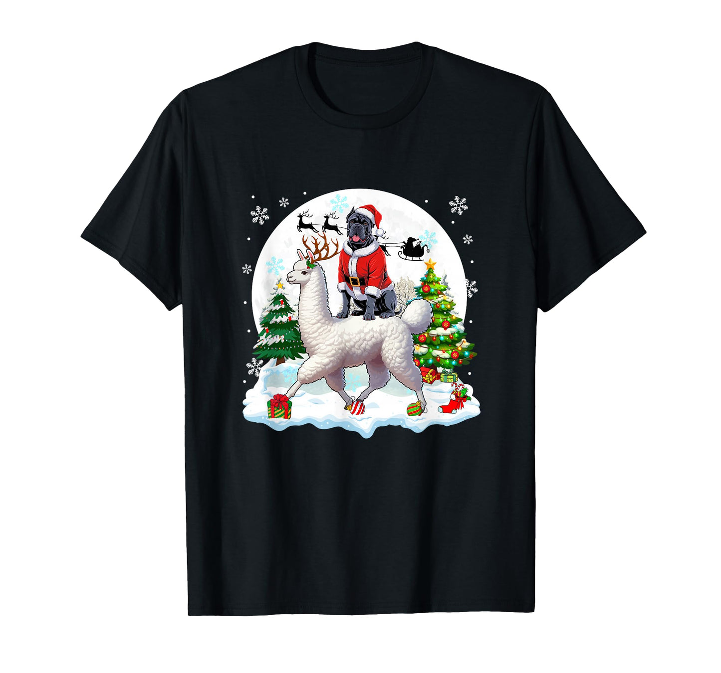 Santa Cane Corso Riding Llama Reindeer Christmas Owner Kids T-Shirt