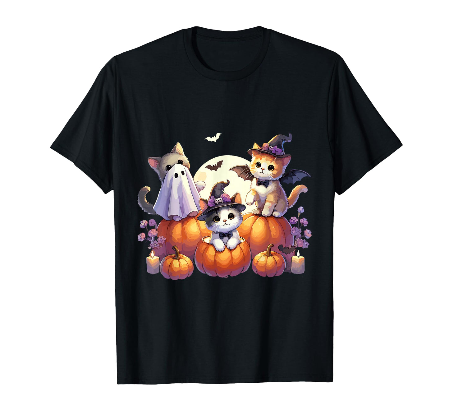 Cute Halloween Cat Kawaii Ghost Witch Kitten Pumpkin T-Shirt