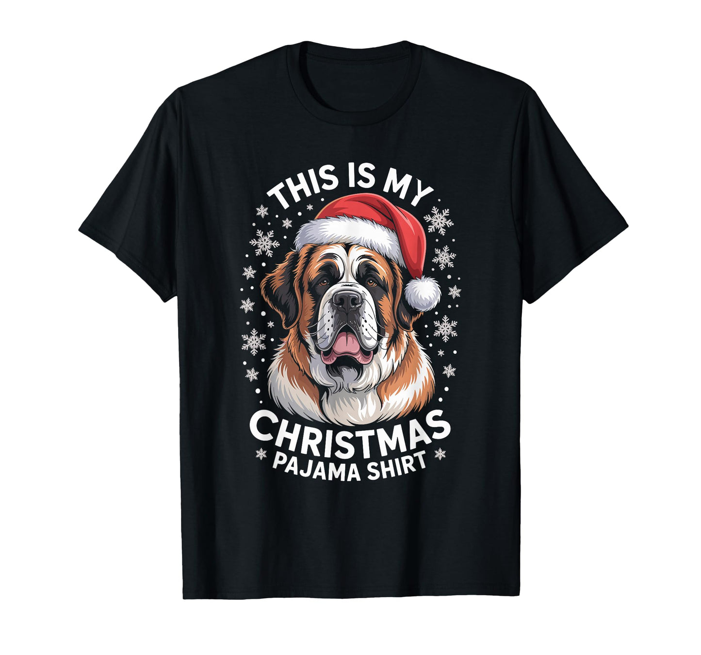 Saint Bernard Dog Santa Hat Christmas Pajama Men Women T-Shirt