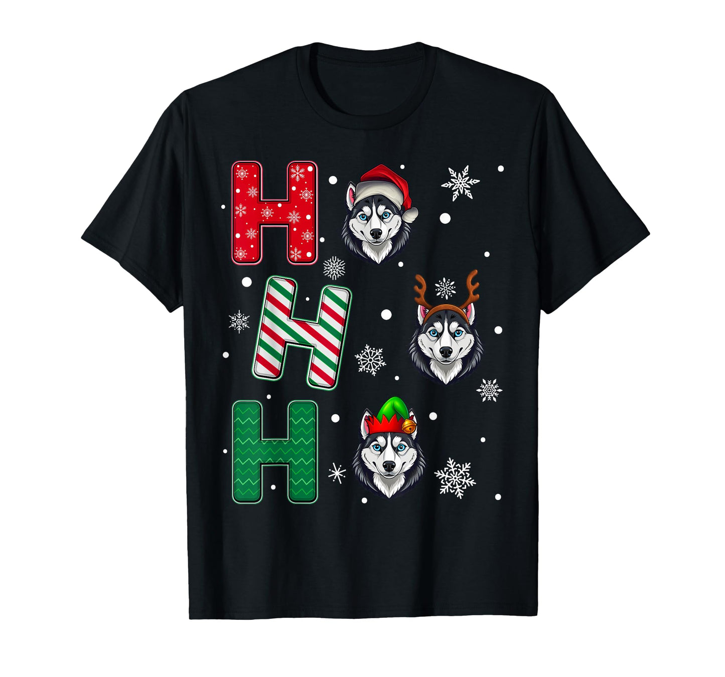 Ho Ho Ho Husky Dog Lover Matching Christmas Santa Elf Xmas T-Shirt