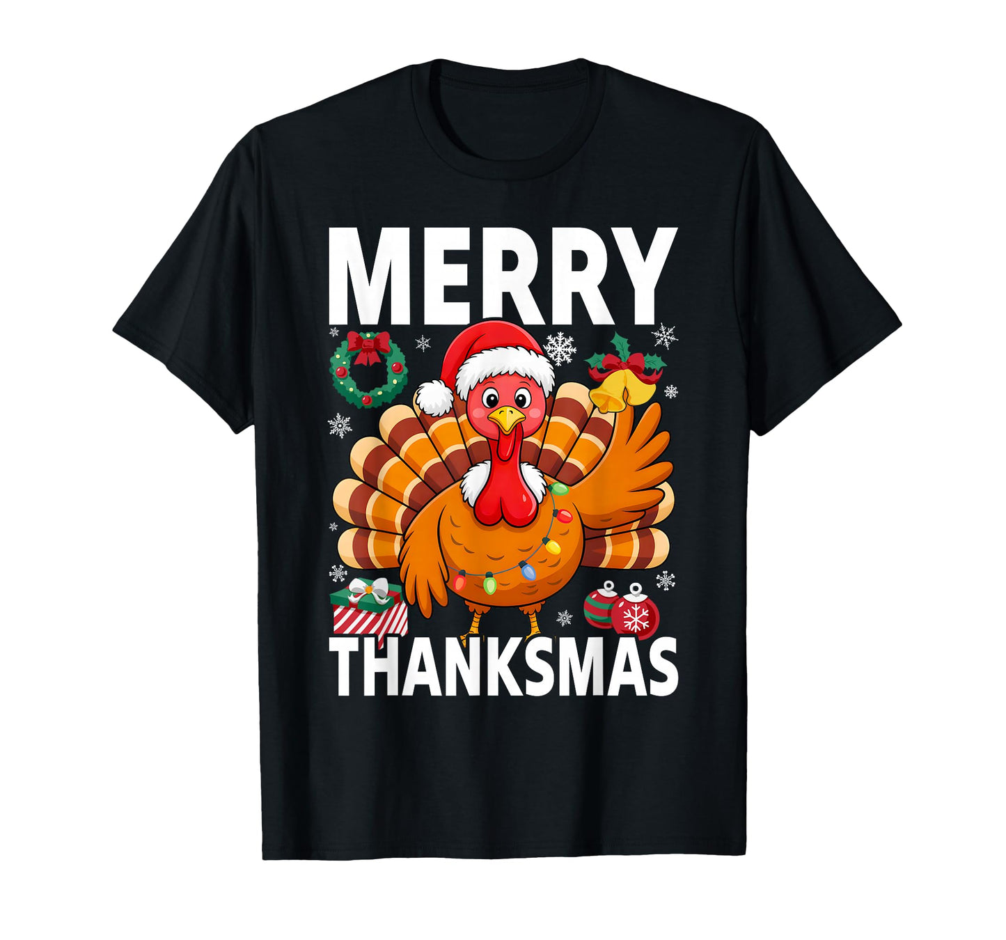 Merry Thanksmas Happy Thanksgiving Santa Turkey T-Shirt