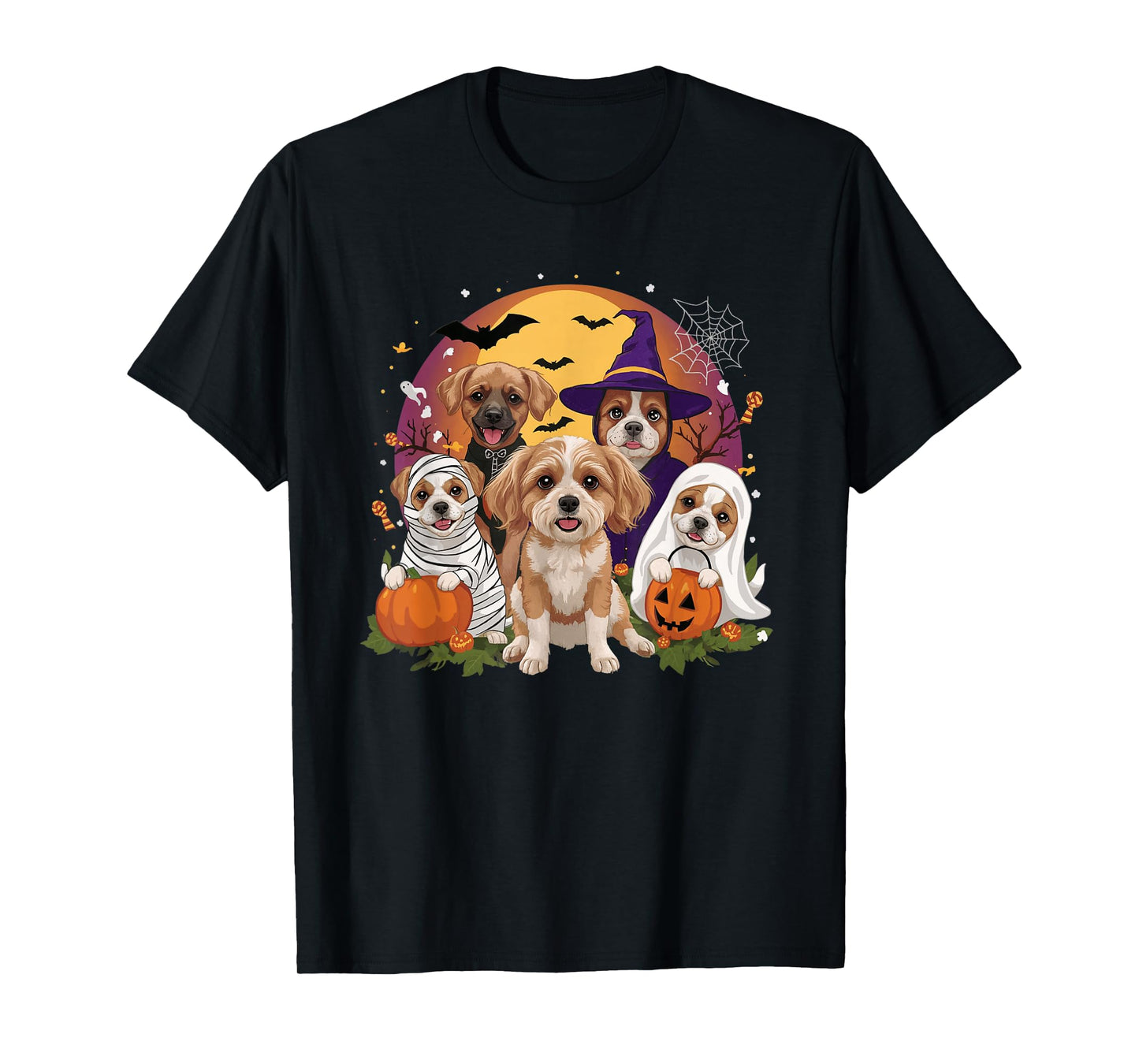Cute Mummy Witch Ghost Halloween Dog Costume Men Women Kids T-Shirt