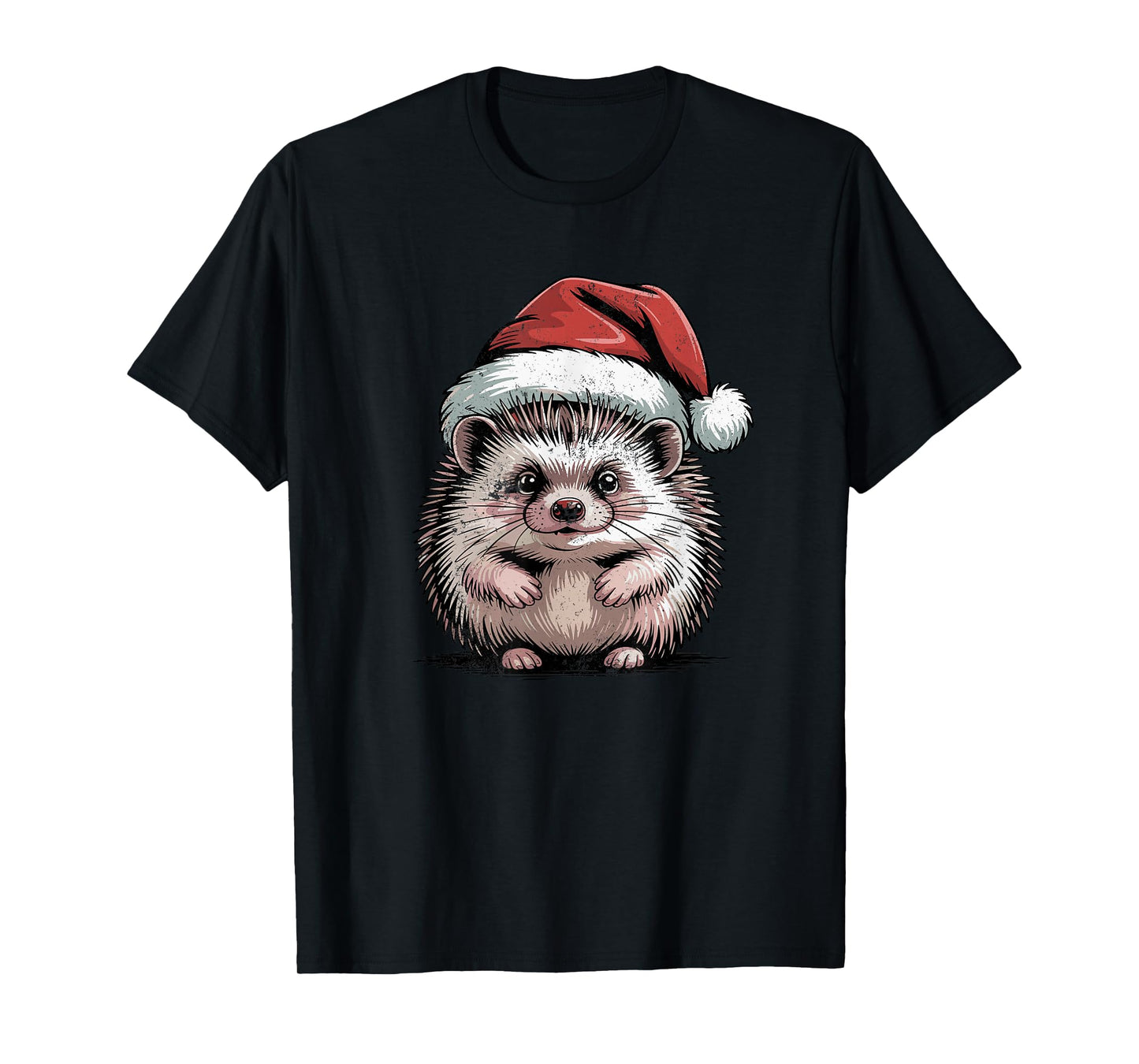 Hedgehog Santa Hat Christmas Vintage Animal Lovers Holiday T-Shirt