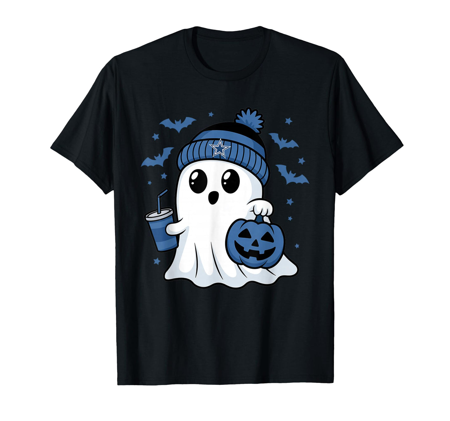 Vintage Dallas Ghost Cute Ghost Halloween Blue Pumpkin T-Shirt