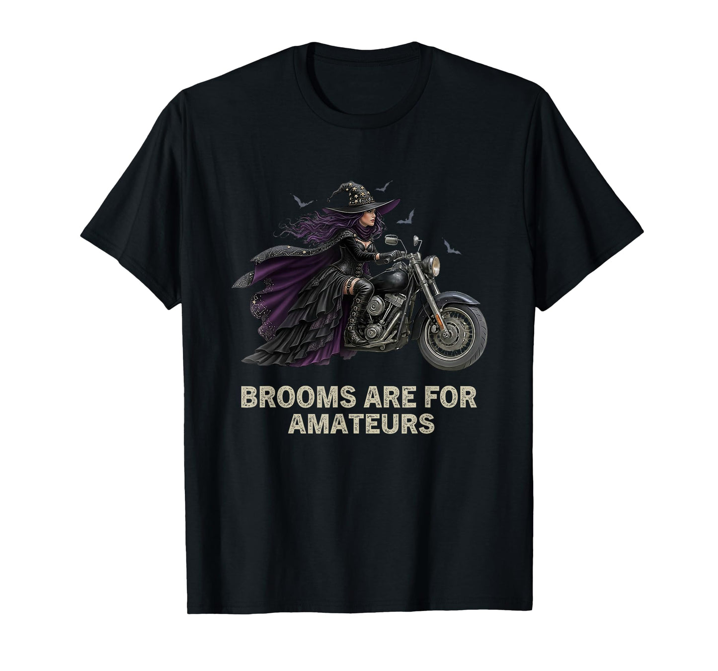 Brooms are for Amateurs Halloween Witch Biker On Motorcycle T-Shirt