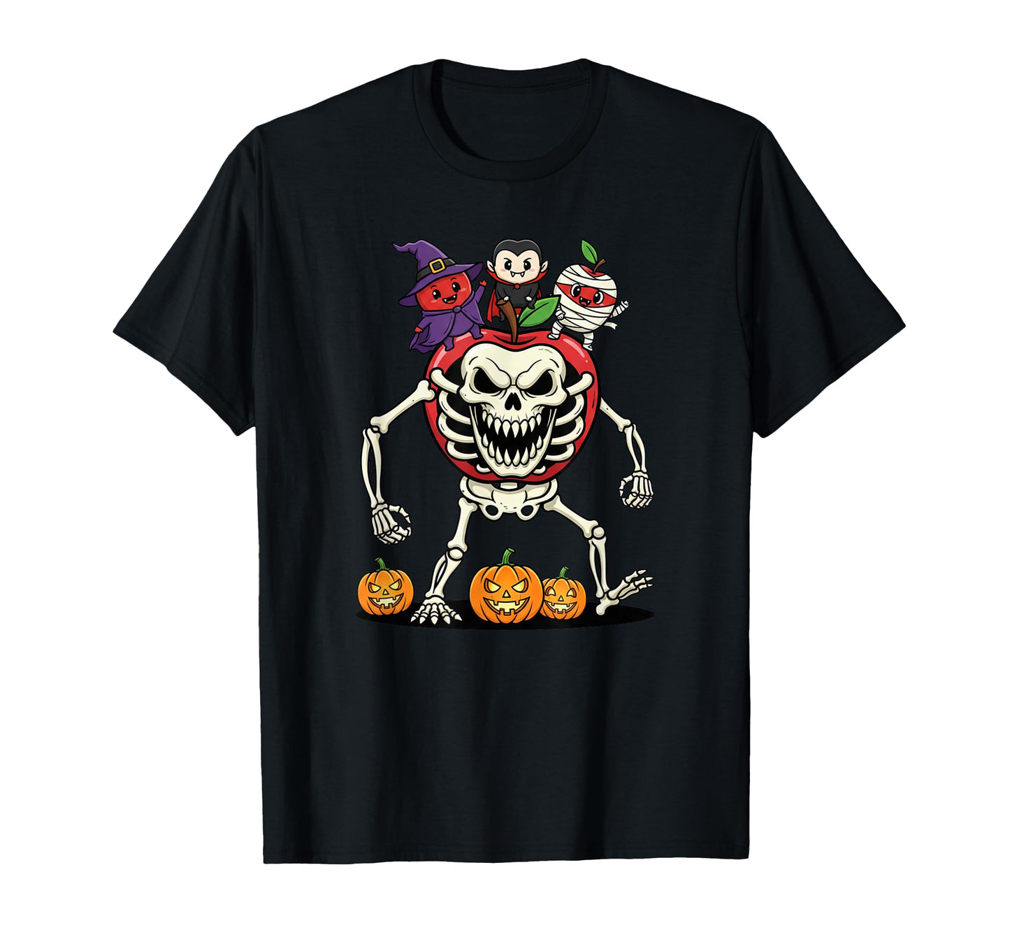 Funny Apple Skeleton Mummy Witch Halloween Kids Mens Womens T-Shirt