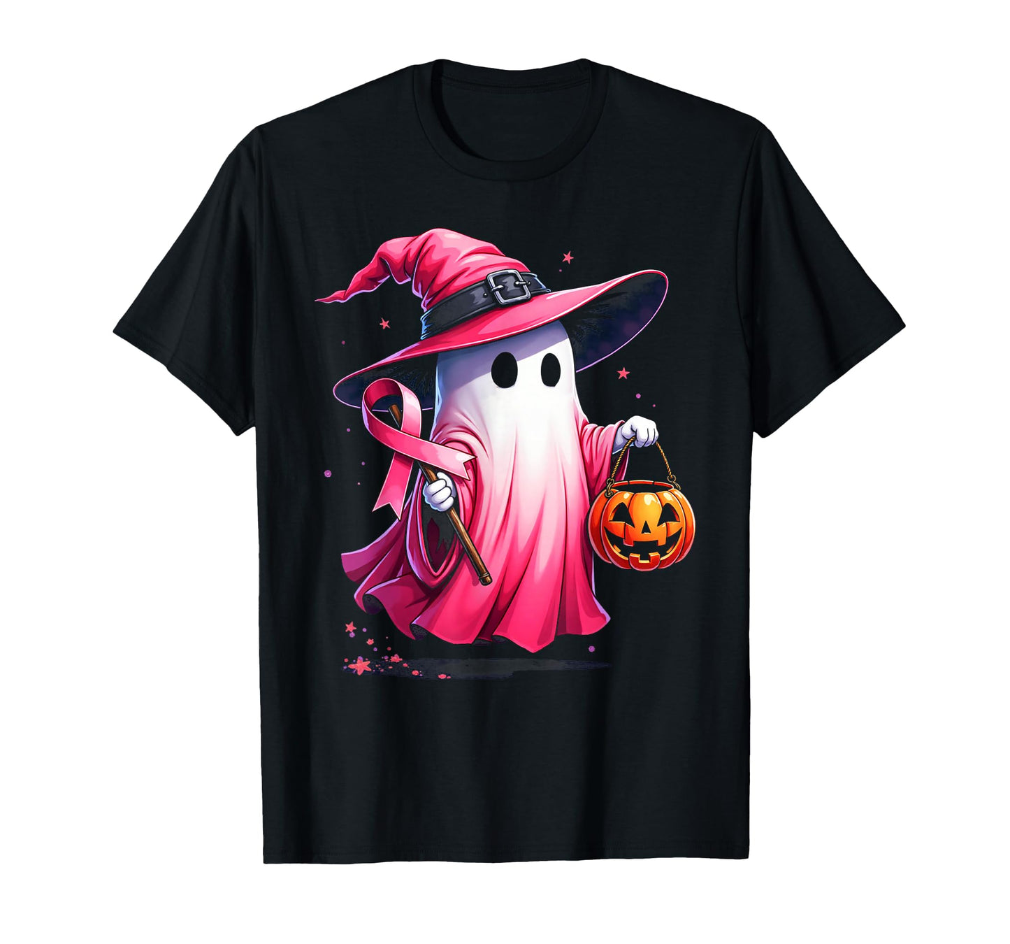 Cute Pink Ghost with Witch Hat Breast Cancer Awareness 2025 T-Shirt