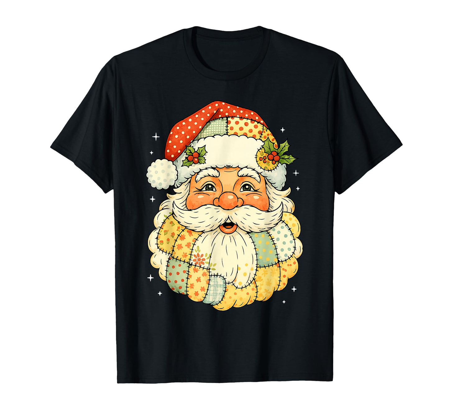 Retro Patchwork Santa Vintage Christmas Holiday T-Shirt