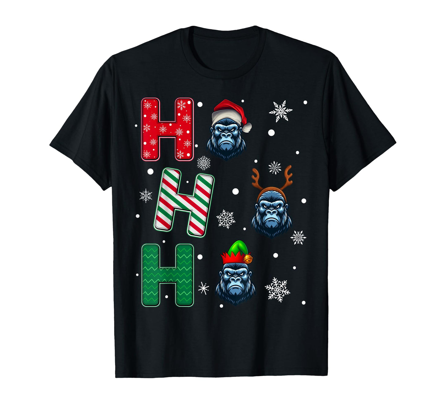 Ho Ho Ho Gorilla Animal Matching Santa Elf Xmas T-Shirt