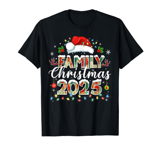 Family Christmas 2025 Santa Hat Xmas Lights Snowflake Funny T-Shirt