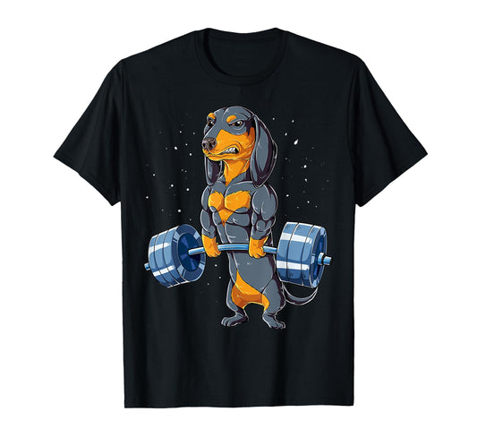 Dachshund Weightlifting Funny Deadlift Men Fitness Gym T-Shirt