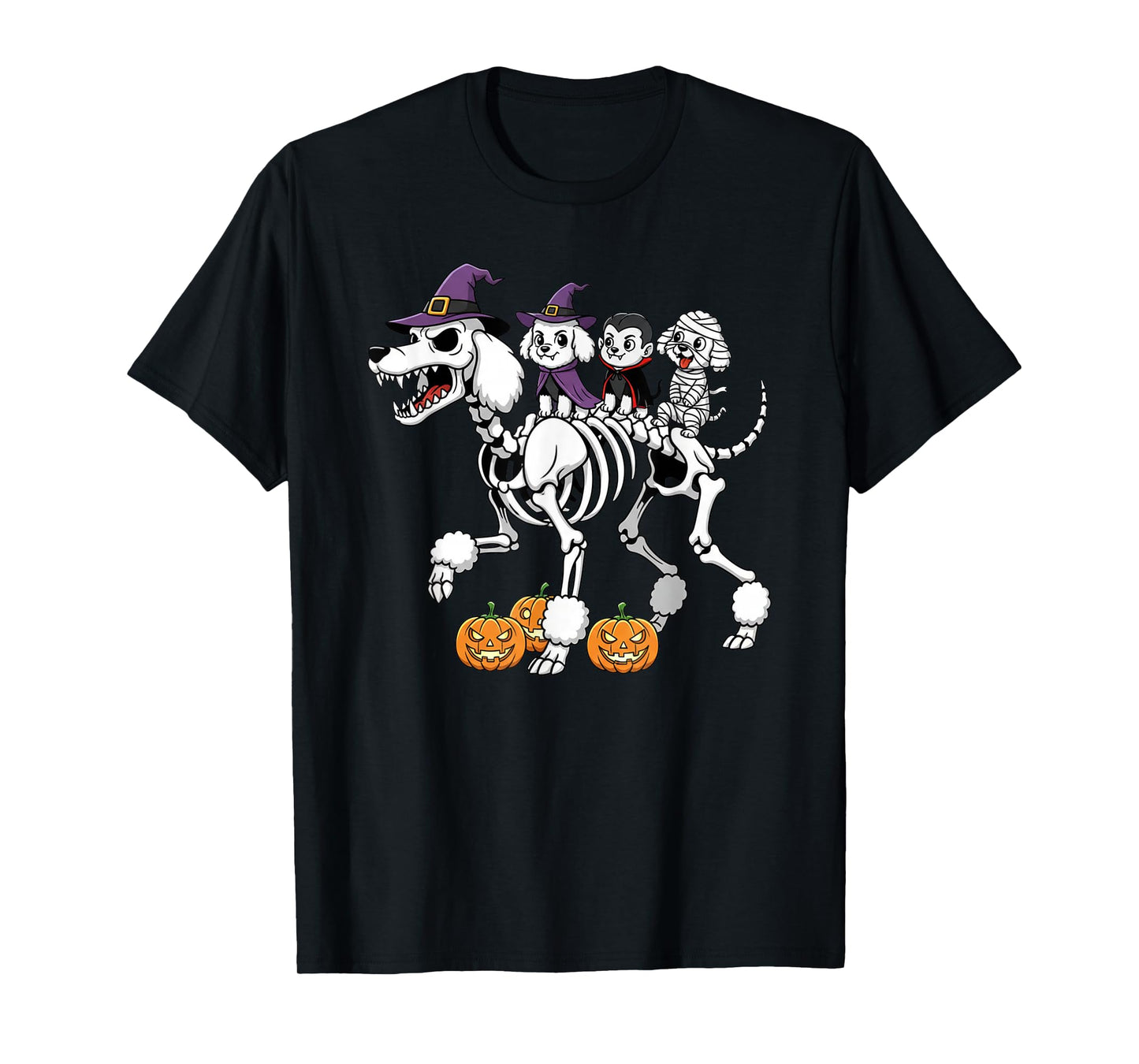 Funny Poodle Skeleton Mummy Witch Halloween Kids Mens Womens T-Shirt