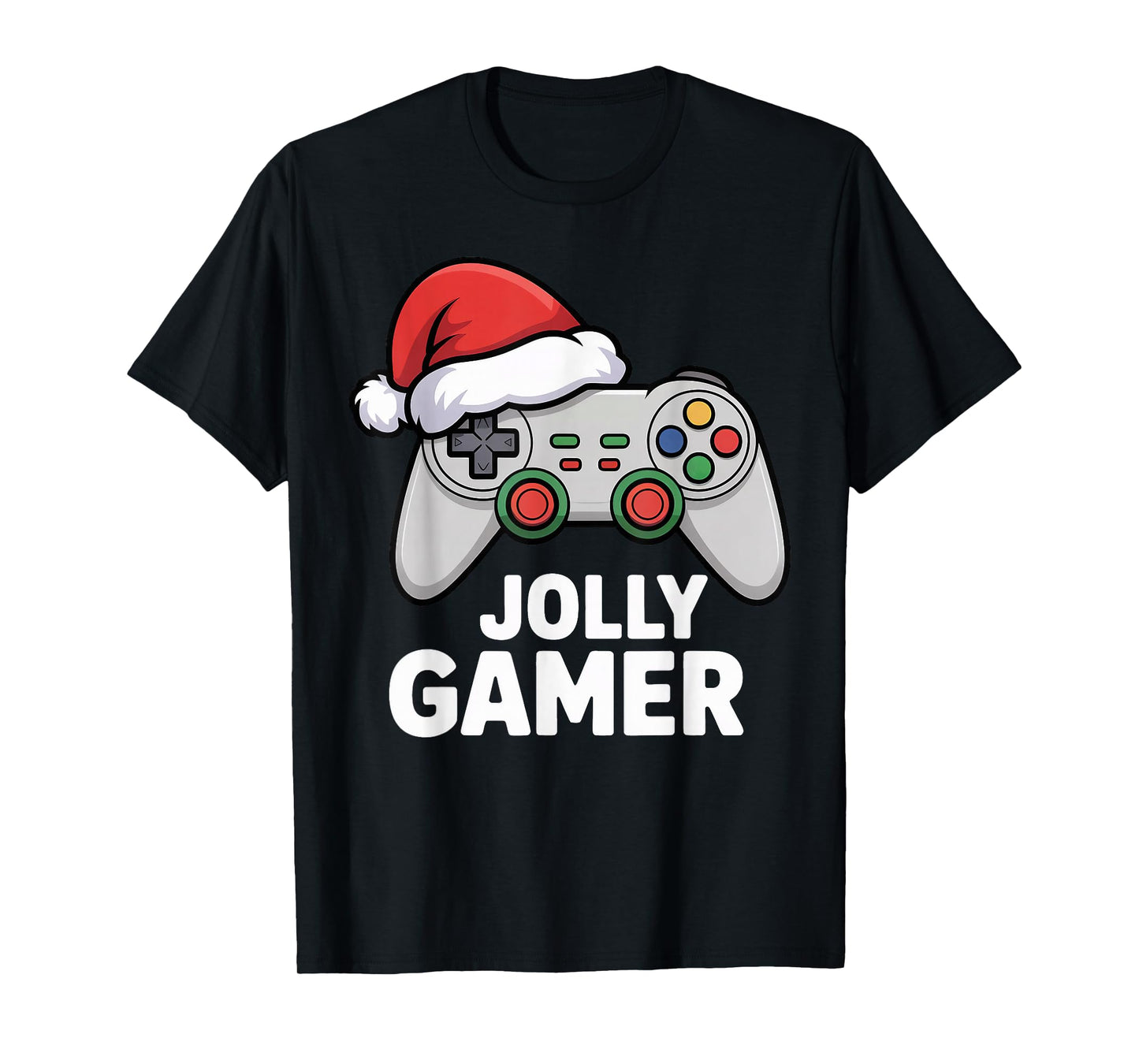 Jolly Gamer Controller with Santa Hat Christmas Video Game T-Shirt