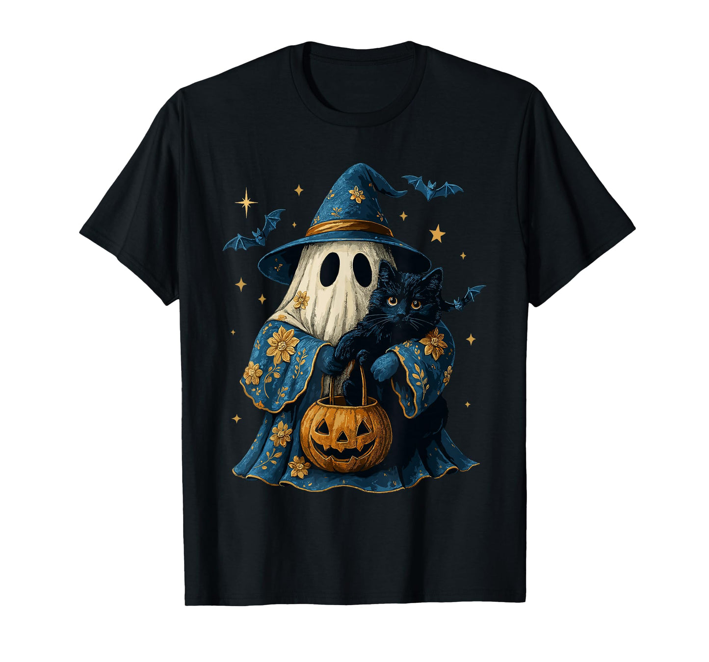 Floral Spooky Season Ghost Witch Cat Costume, Black Cat T-Shirt
