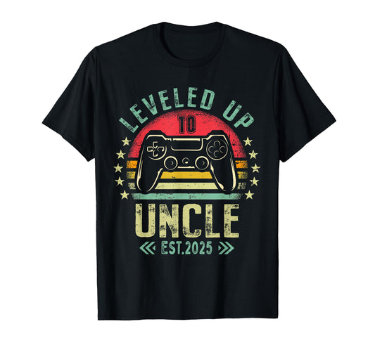Gaming Uncle Pregnancy Announcement For Soon To Be Uncle 2025 Promoted To Uncle Level Unlocked Black T-Shirt