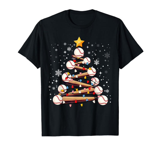 Baseball Christmas Tree Light Xmas Baseball Boys Kids T-Shirt