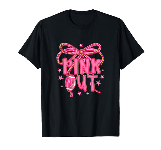 Pink Out Football, Breast Cancer Awareness, Pink Ribbon Bow, T-Shirt