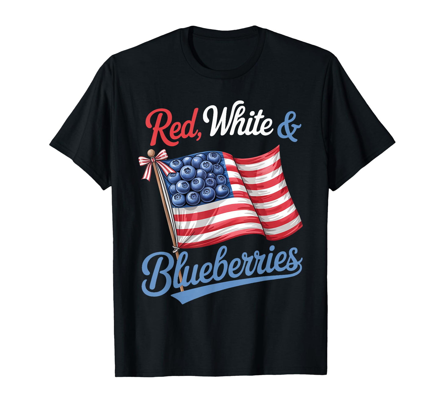 Red White & Blueberries Coquette Flag Bow T-Shirt