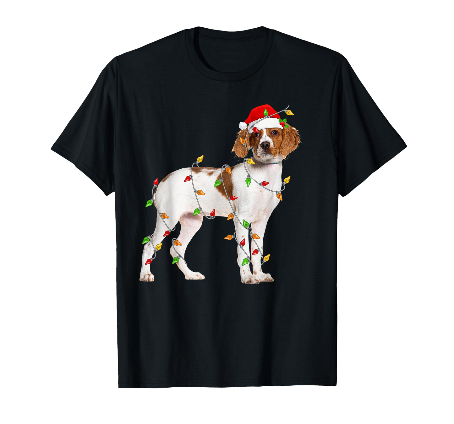 Brittany Spaniel Christmas Lights Santa Funny Pet Dog Xmas T-Shirt