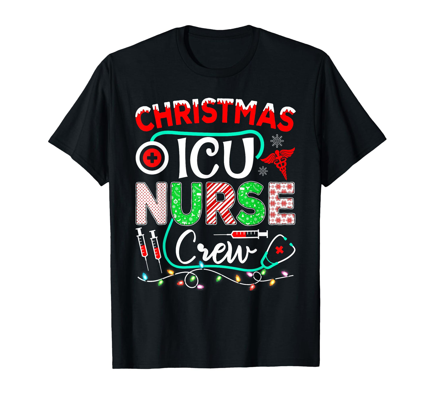 Christmas ICU Nurse Crew Funny Nursing Christmas Pajamas T-Shirt
