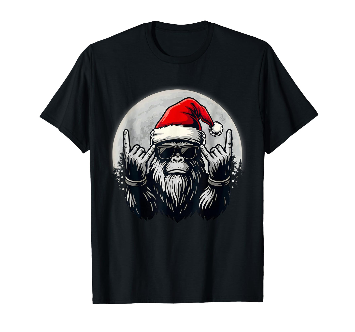 Santa Bigfoot Christmas Tree Xmas Lights Funny Sasquatch T-Shirt