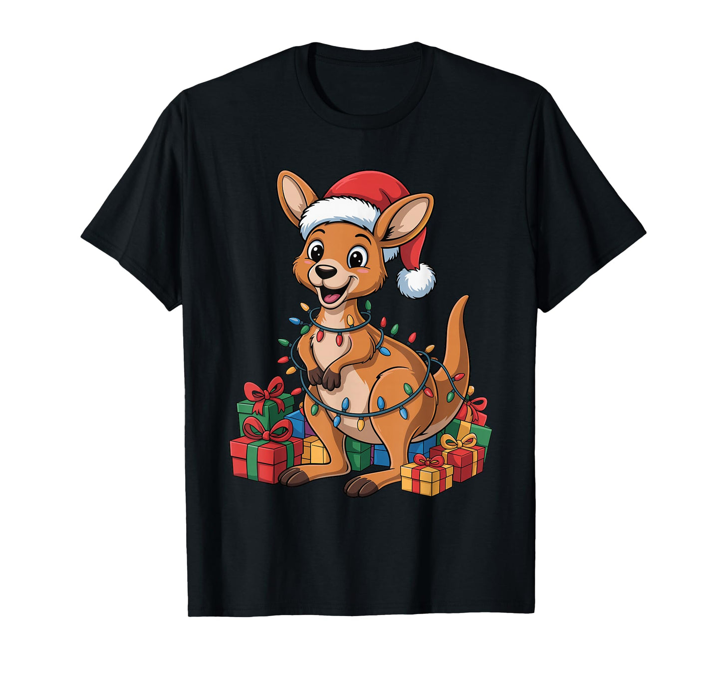 Kangaroo Santa Hat Christmas Design Funny Wild Animal Lovers T-Shirt