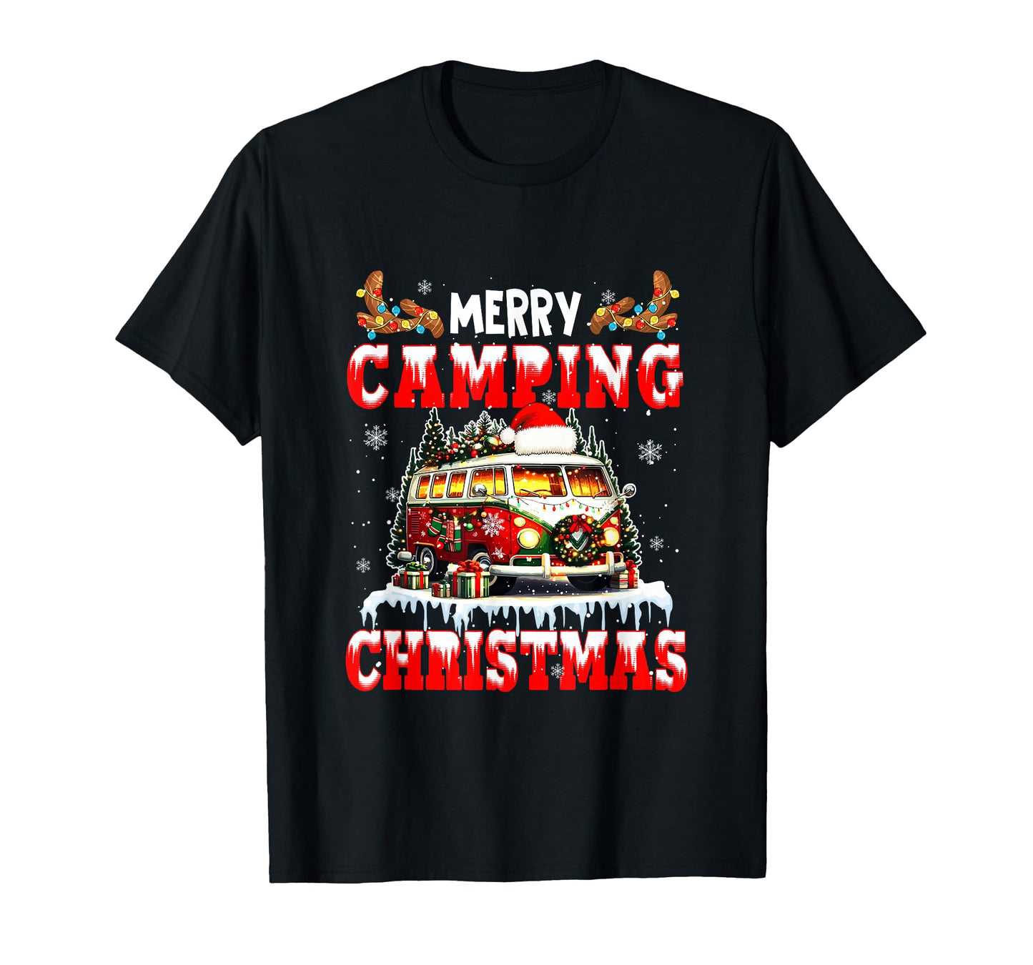 Merry Christmas Camping Santa Colorful Costume Sport Lover T-Shirt