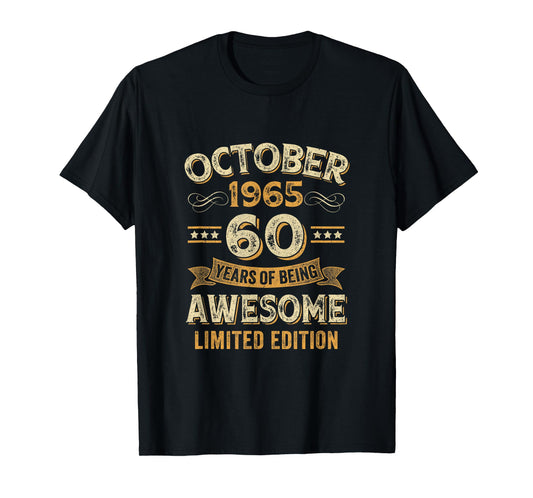 60 Years Awesome Vintage October 1965 60Th Birthday T-Shirt