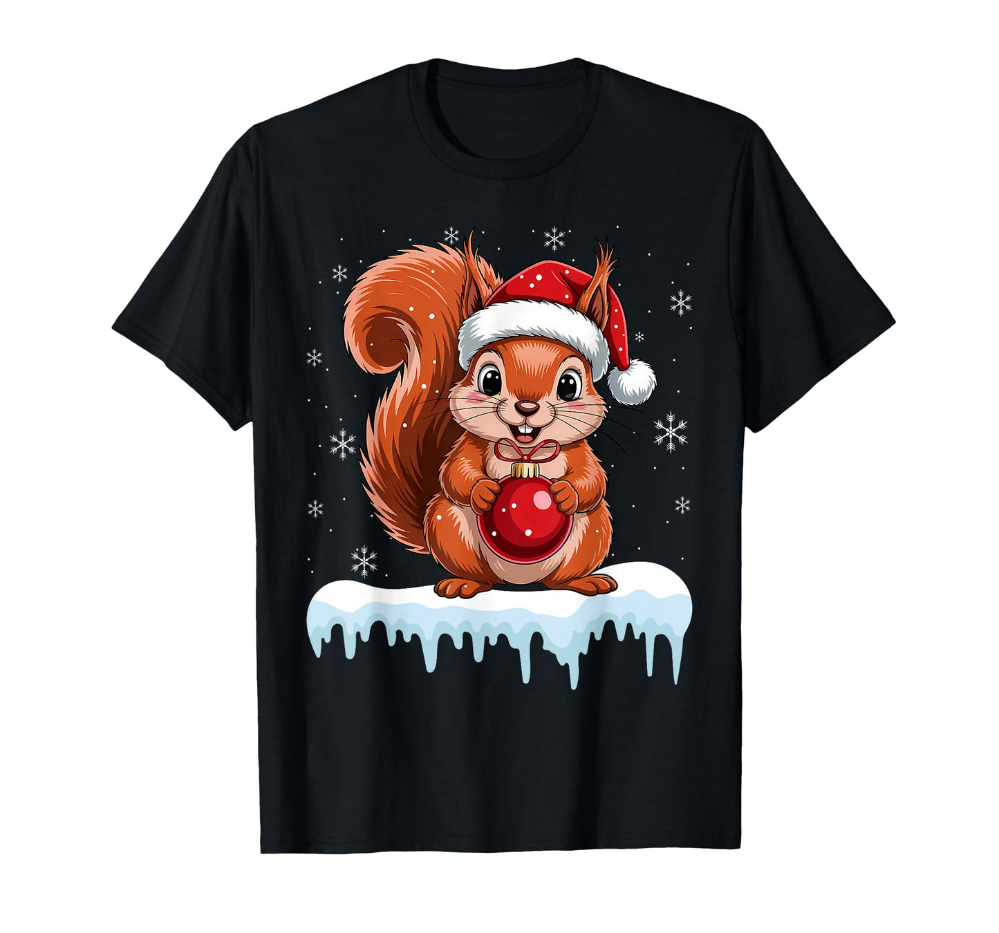 Funny Squirrel Christmas Santa Hat Animal Kids Xmas T-Shirt