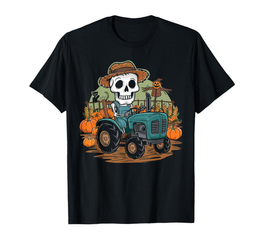 Halloween Farmer Shirt Spooky Tractor Farm Skeleton Farming T-Shirt