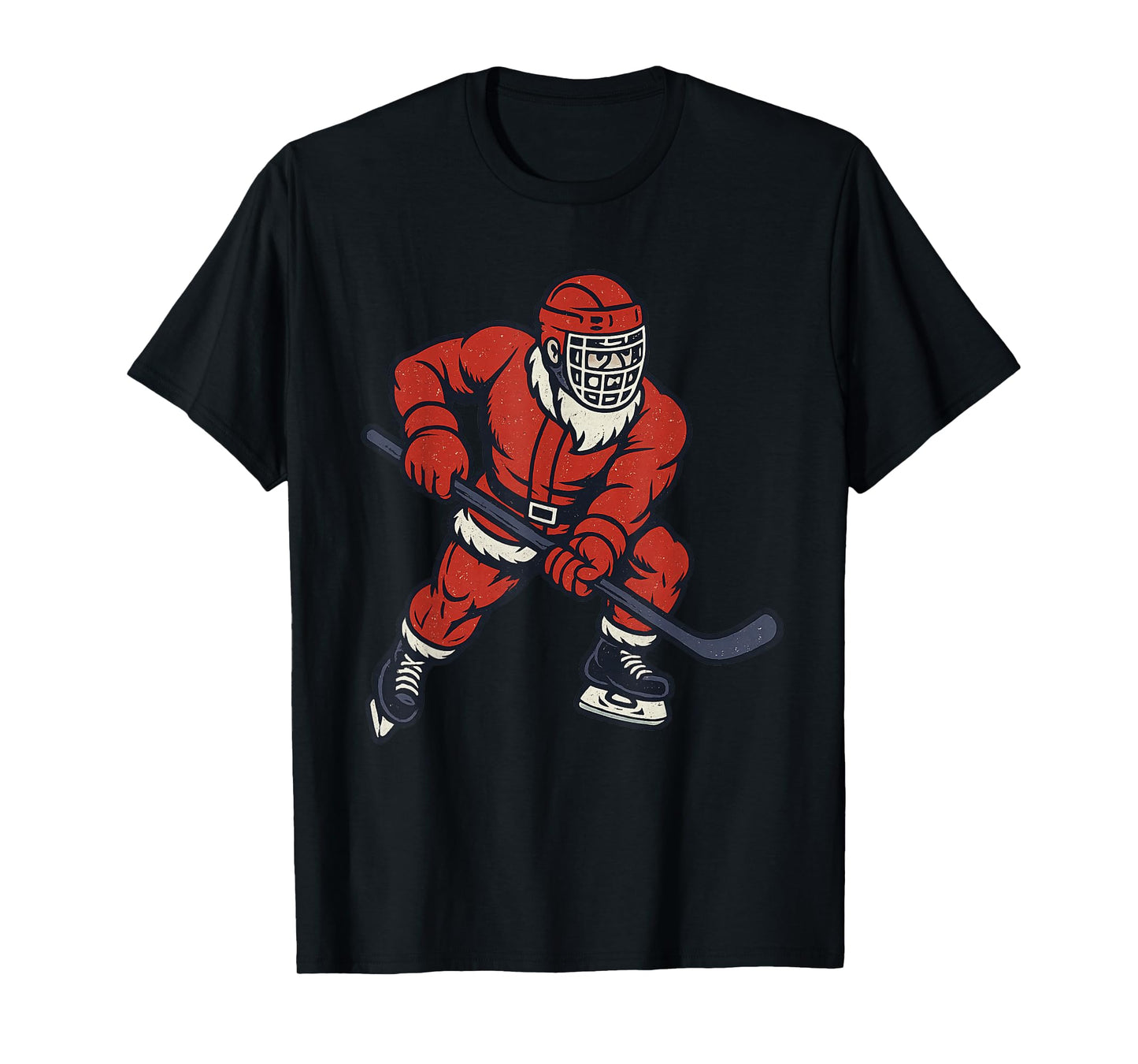 Santa Playing Ice Hockey Christmas Vintage Funny Xmas T-Shirt