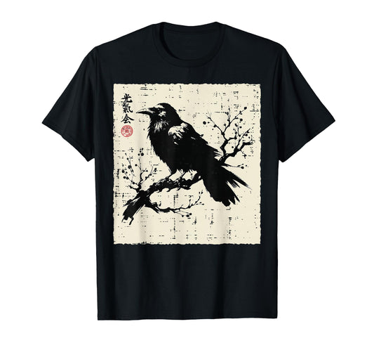 Japanese Bird Black Raven Vintage Crow Art Men Women Kids T-Shirt