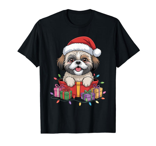 Cute Shih Tzu Christmas Xmas Design Funny Dog Lover Holiday T-Shirt