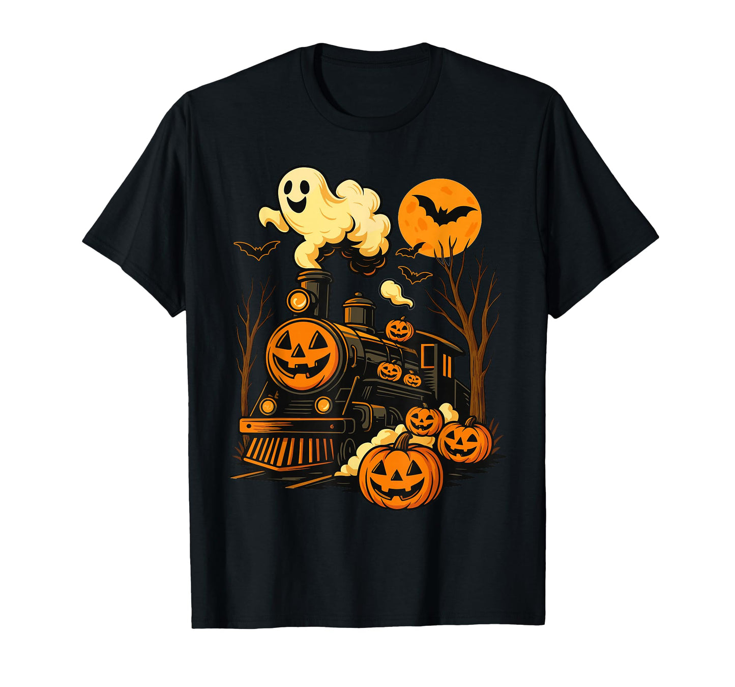 Vintage Halloween Train Pumpkin Railroad Trains Lover T-Shirt