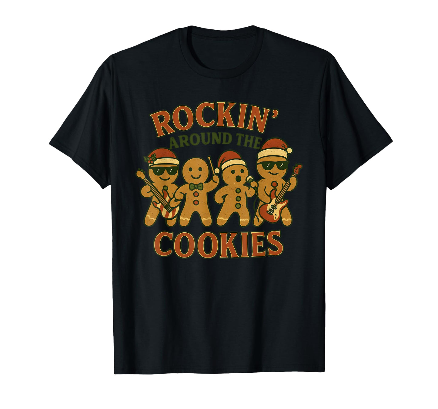 Rockin Around Cookies Gingerbread Band Retro Holiday Music T-Shirt