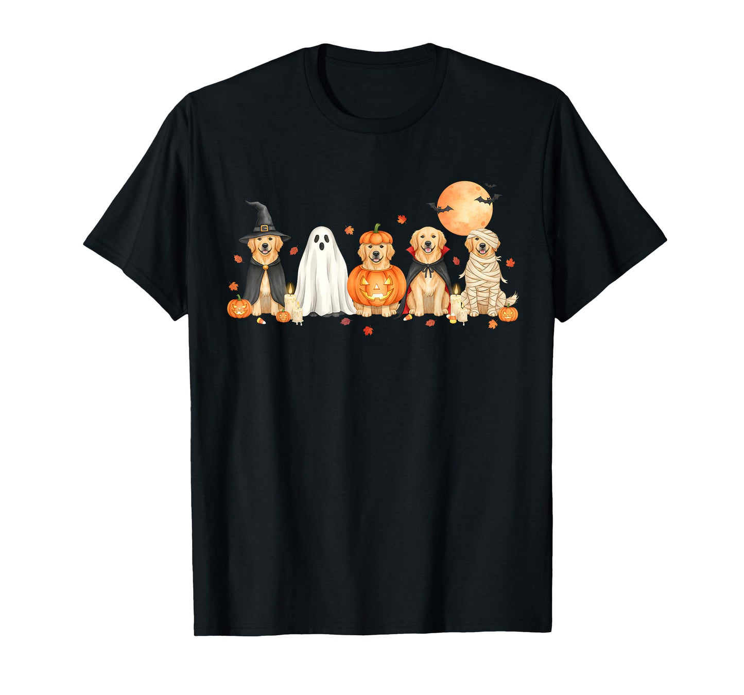 Spooky Golden Retriever Dogs Ghost Witch Mummy Costume T-Shirt