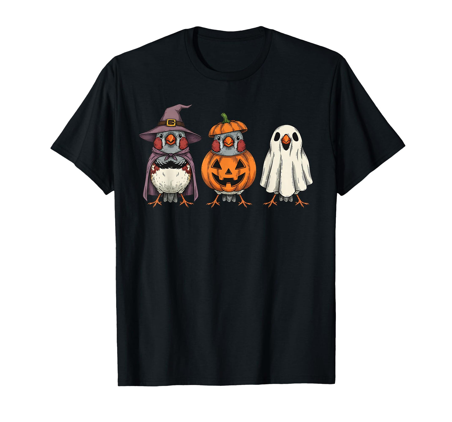 Spooky Ghost Zebra Finch Lover Pumpkin Halloween T-Shirt