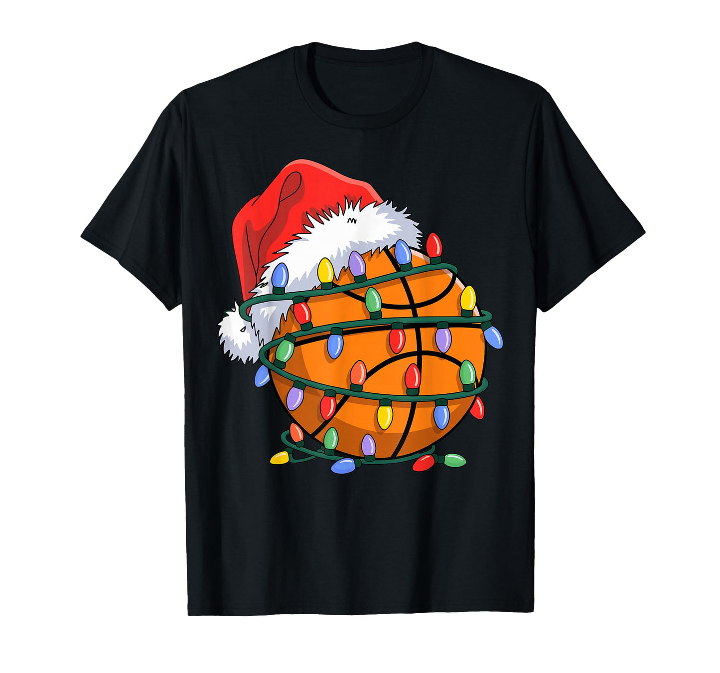 Basketball Santa Lights Men Kids Xmas Basketball Christmas T-Shirt