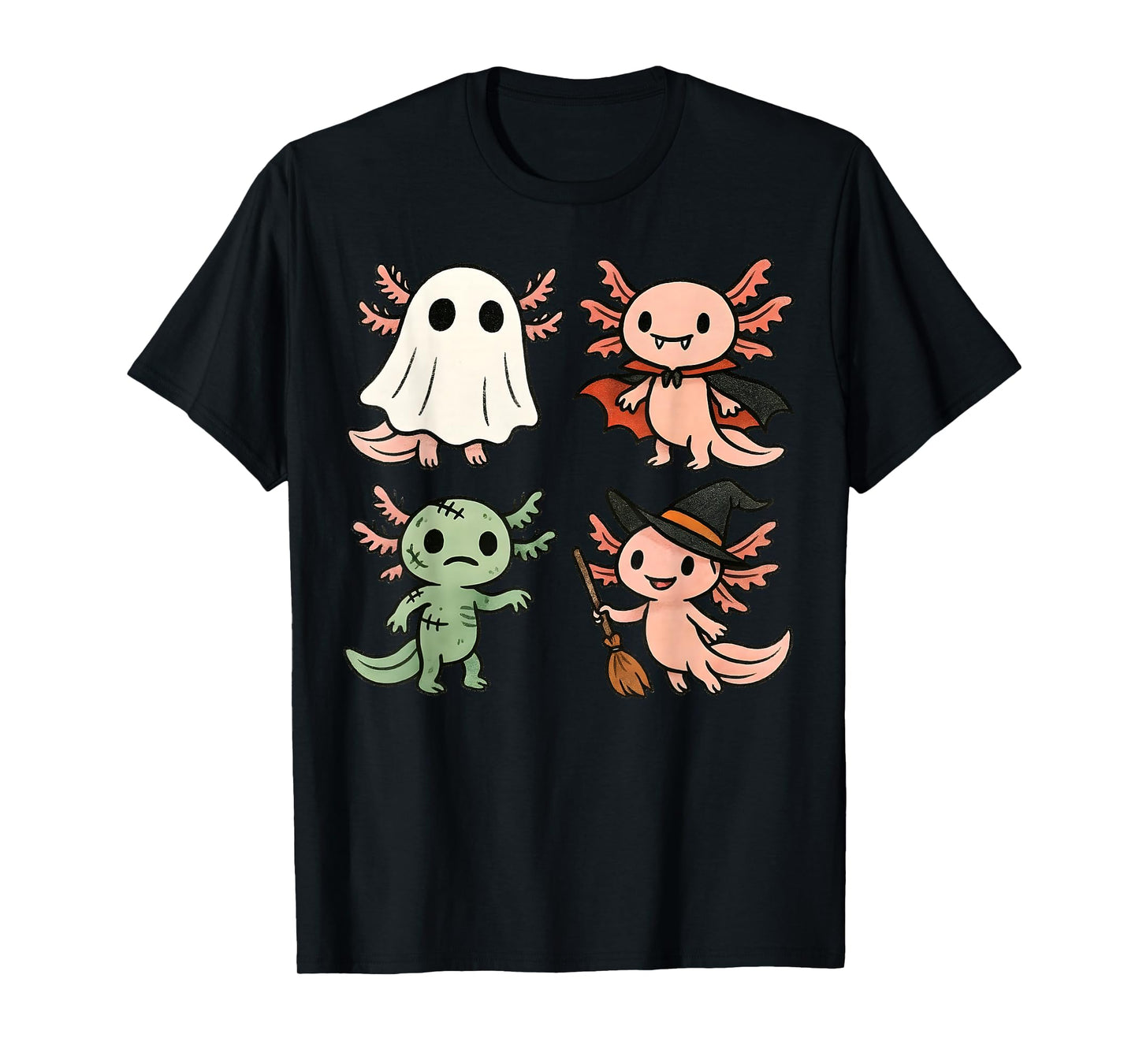 Axolotl Spooky Witch Boo Zombie Cute Halloween Boys Girls T-Shirt