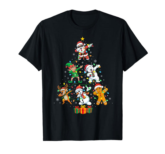 Dabbing Santa Elf Reindeer Xmas Tree Lights Matching Dab T-Shirt