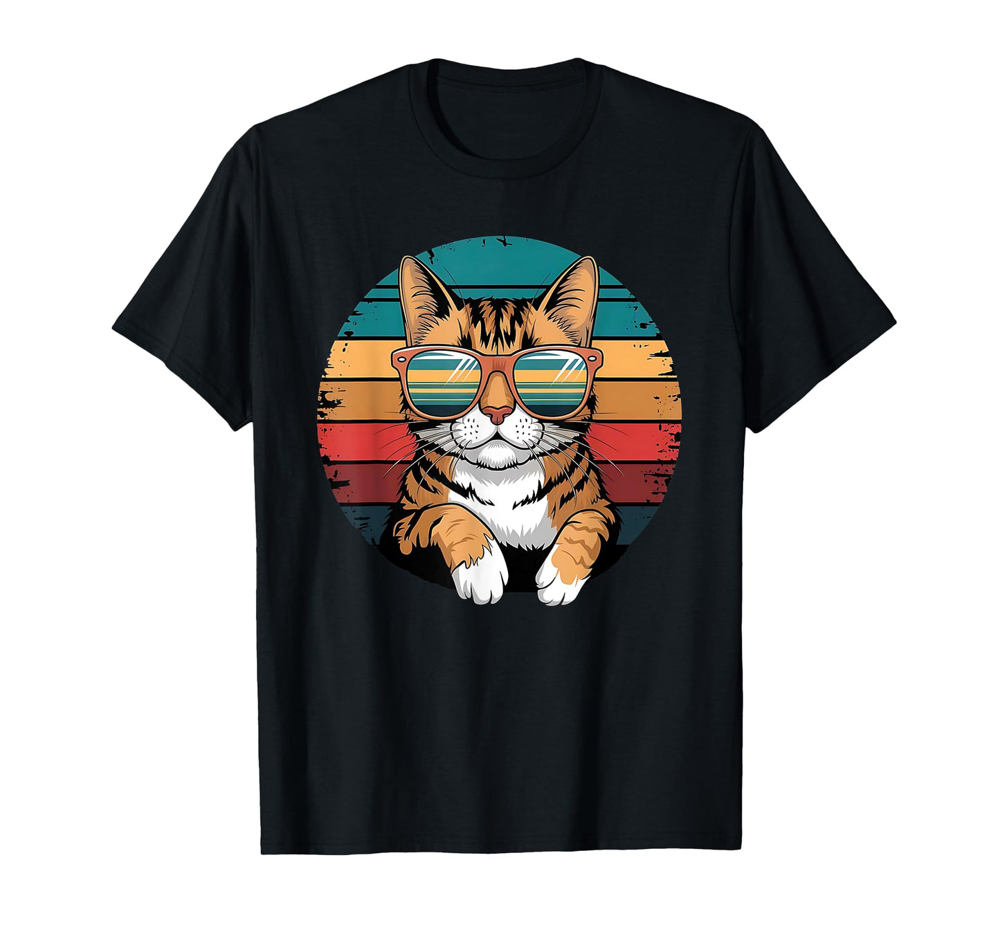 Vintage Style Orange Tabby Cat Friendly Wearing Sunglasses. T-Shirt for Men Women Kids