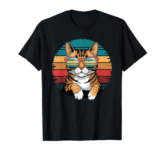 Vintage Style Orange Tabby Cat Friendly Wearing Sunglasses. T-Shirt for Men Women Kids
