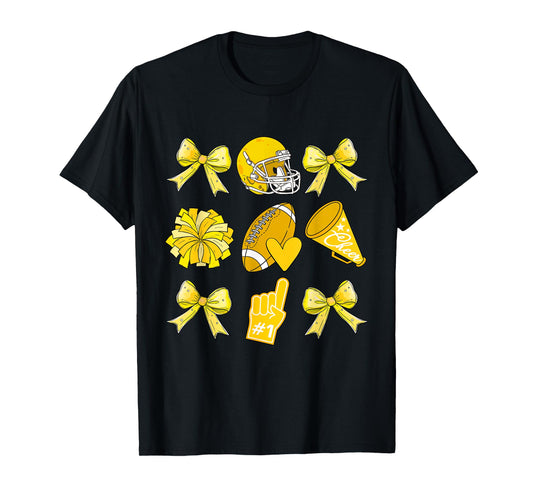 Cheer Football Coquette Bow Game Day Cheerleader Yellow T-Shirt