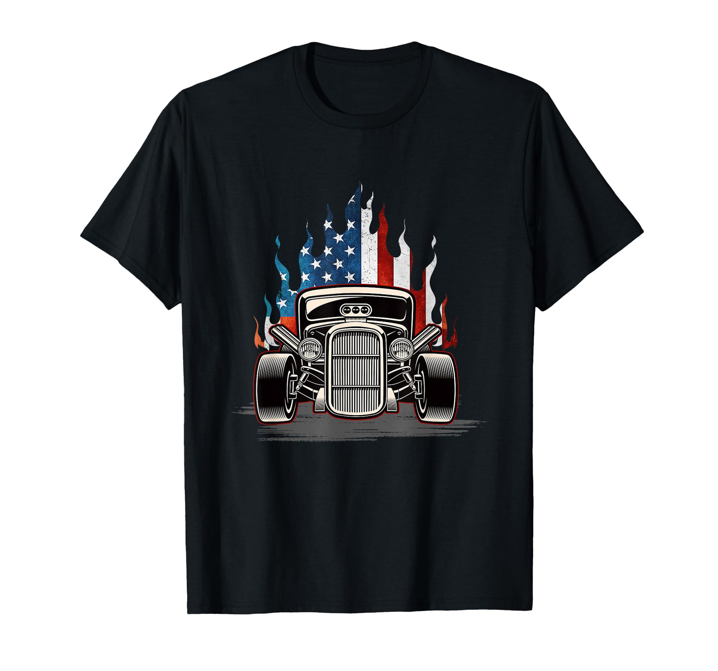 American Flag Vintage Hot Rod Veteran Memorial Day July 4 Women Girls Kids Men T-Shirt