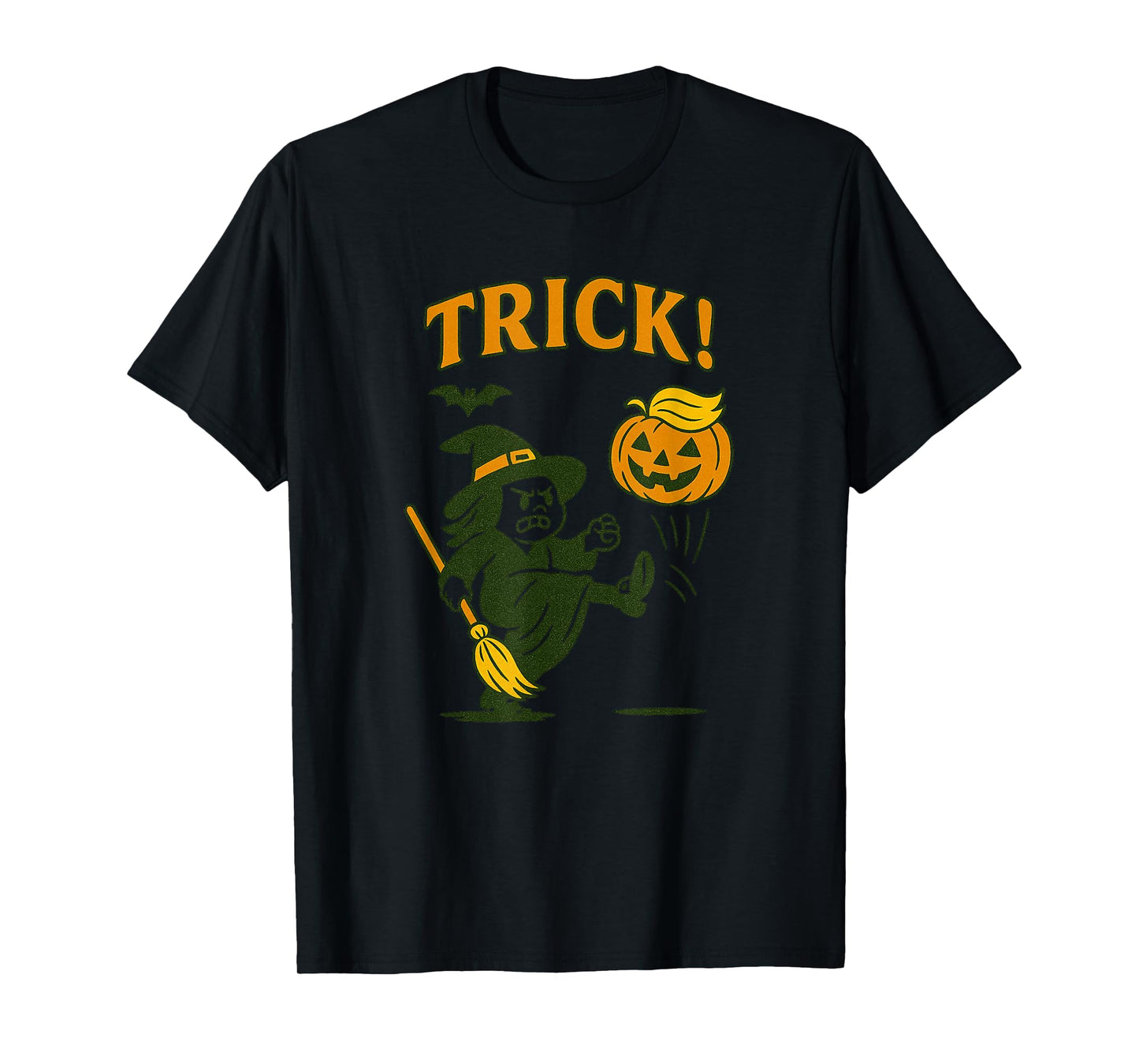Angry Witch Kicking Pumpkin Trick Halloween Trump Pumpkin T-Shirt