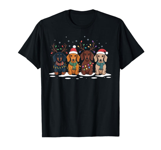 Dachshund Reindeer Christmas Lights Funny Holiday Outfit T-Shirt