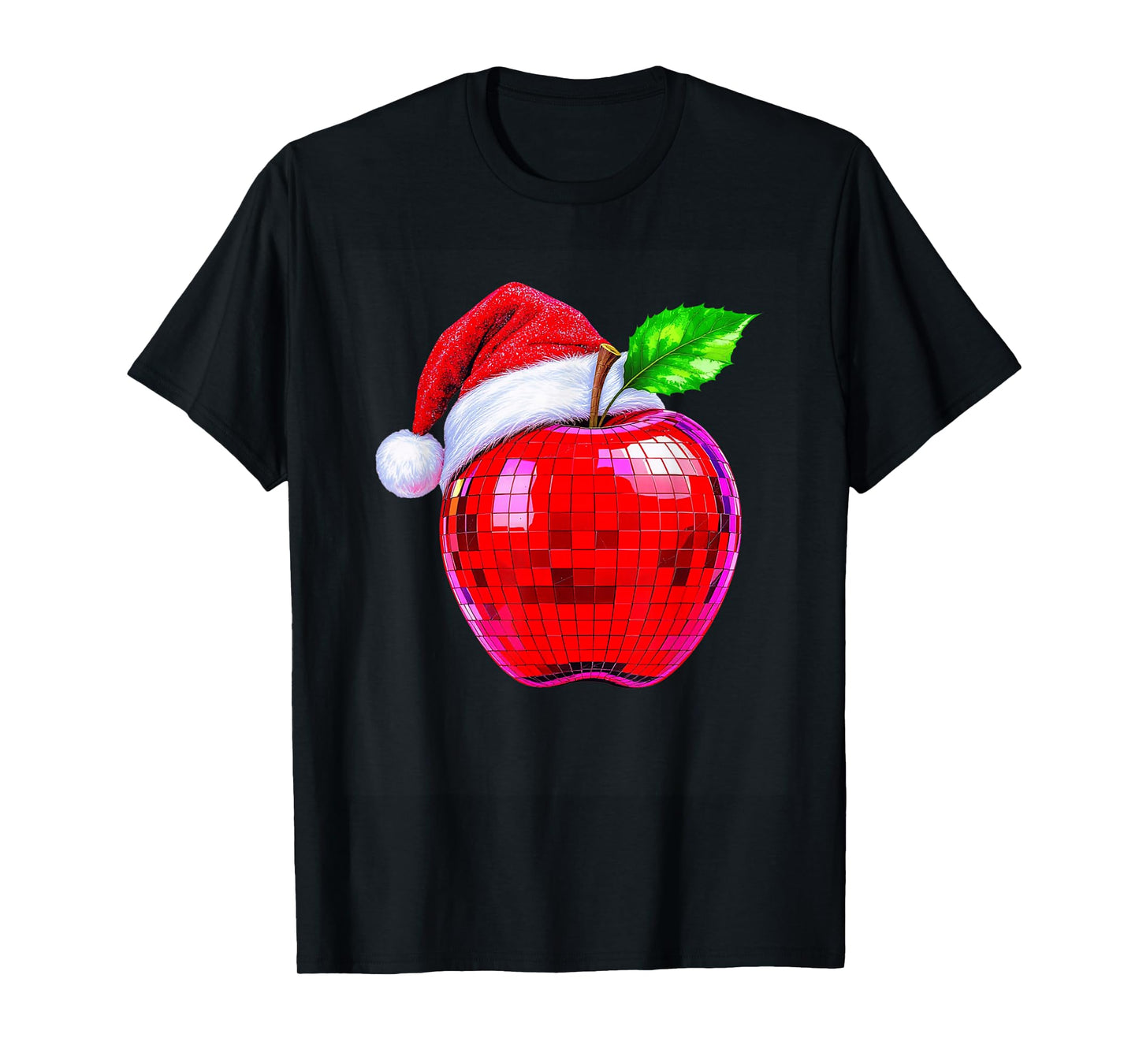 Disco Apple Santa Hat Red Christmas Vibes T-Shirt